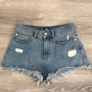 Distressed high waisted jean shorts
